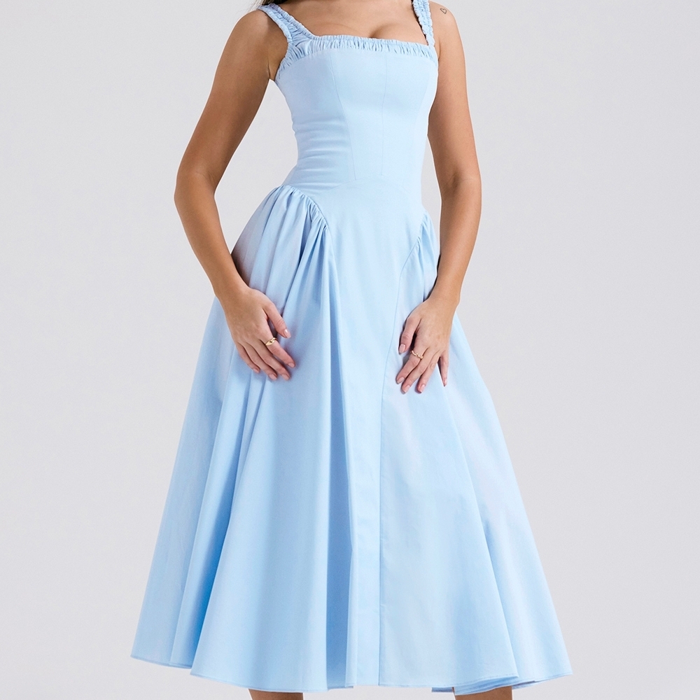 House of CB Blue Pleated Midi Sundress